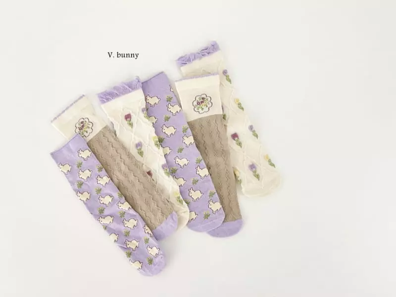 V Bunny - Korean Children Fashion - #childrensboutique - Purple Socks Set - 9