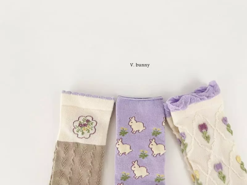 V Bunny - Korean Children Fashion - #designkidswear - Purple Socks Set - 10