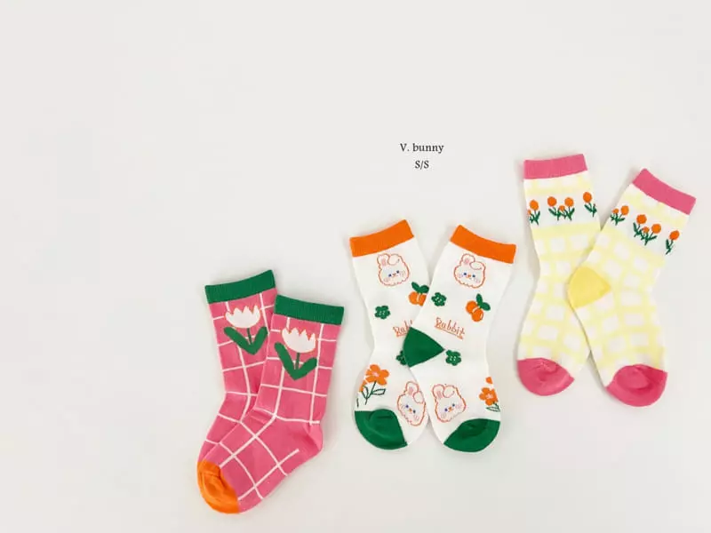 V Bunny - Korean Children Fashion - #kidsshorts - Cherry Rabbit Socks Set - 10