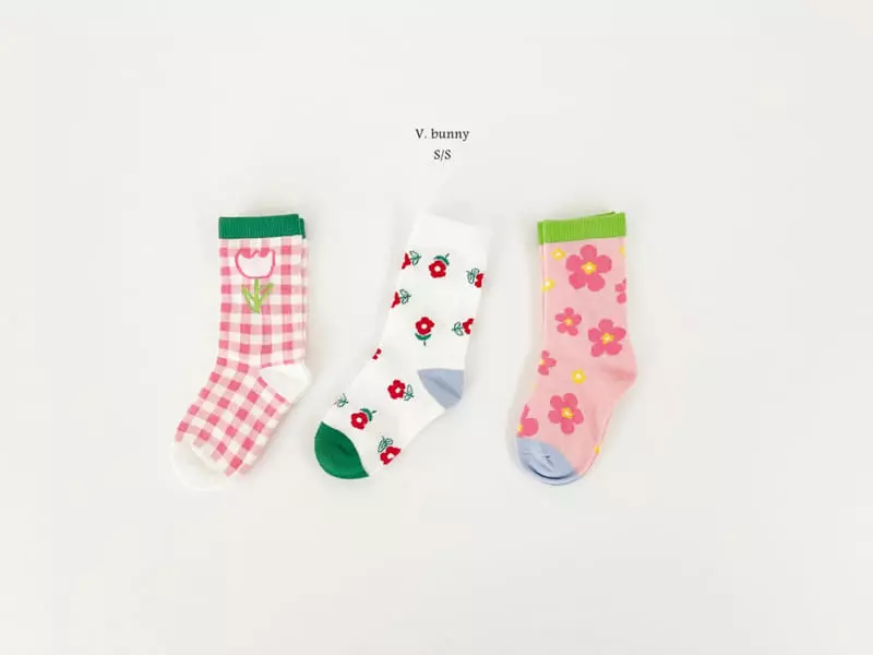 V Bunny - Korean Children Fashion - #kidsshorts - Check Tulip Socks Set - 9
