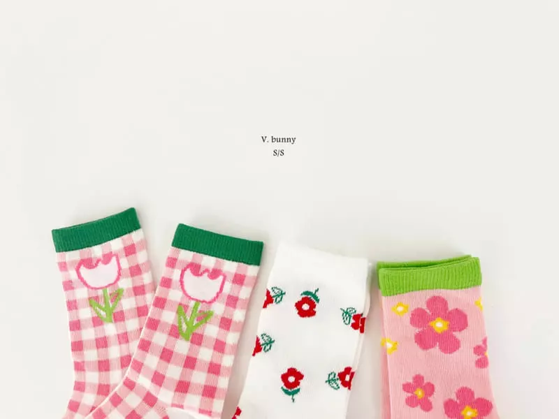 V Bunny - Korean Children Fashion - #kidsstore - Check Tulip Socks Set - 10