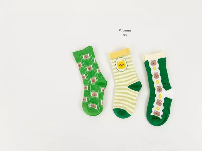 V Bunny - Korean Children Fashion - #kidsstore - Green Bear Socks Set - 9