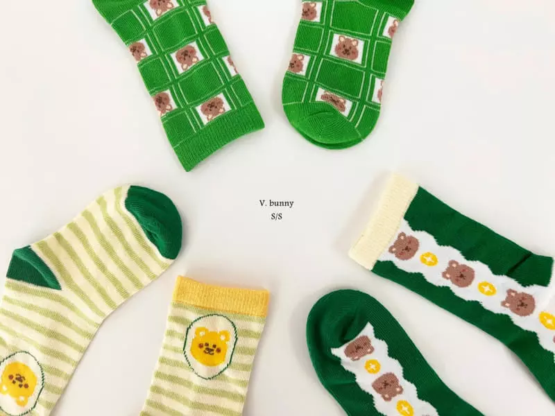 V Bunny - Korean Children Fashion - #kidzfashiontrend - Green Bear Socks Set - 10