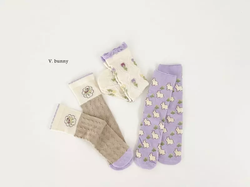 V Bunny - Korean Children Fashion - #stylishchildhood - Purple Socks Set - 7