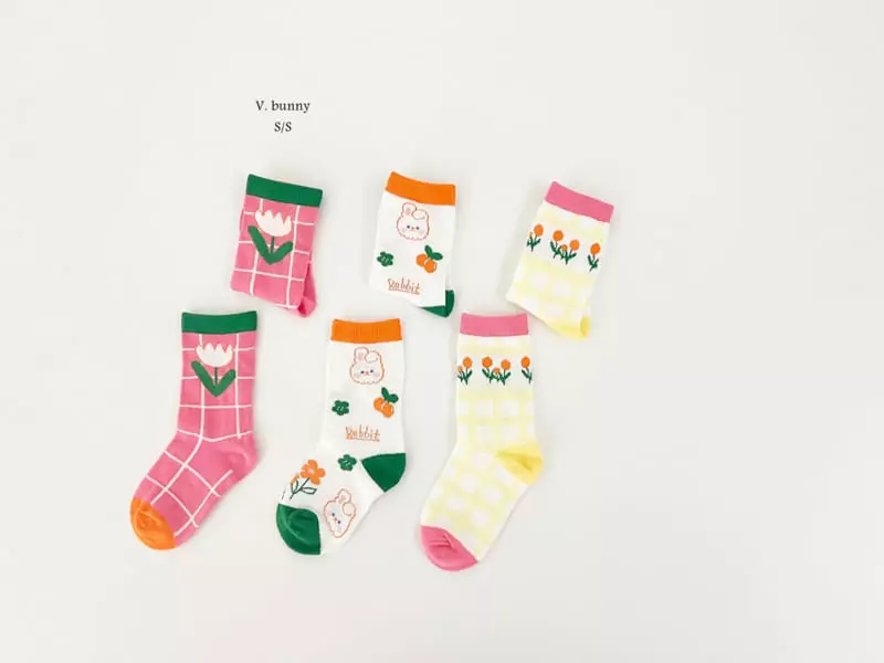 V Bunny - Korean Children Fashion - #todddlerfashion - Cherry Rabbit Socks Set - 2