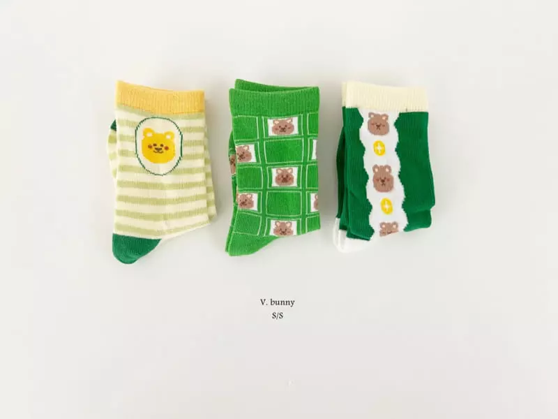 V Bunny - Korean Children Fashion - #toddlerclothing - Green Bear Socks Set