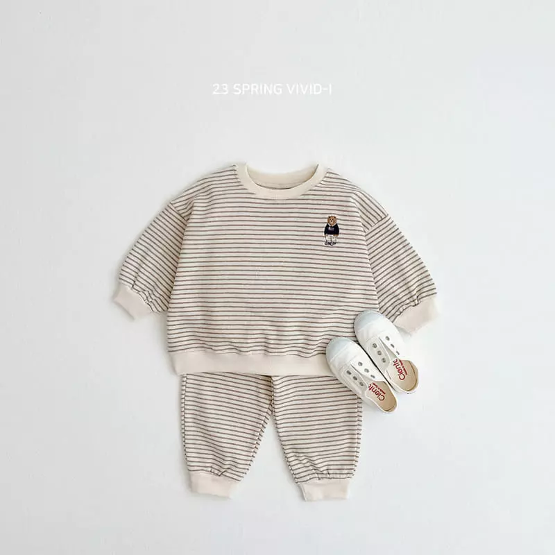 Vivid I - Korean Children Fashion - #Kfashion4kids - Spring Bear Stripes Top Bottom Set - 3