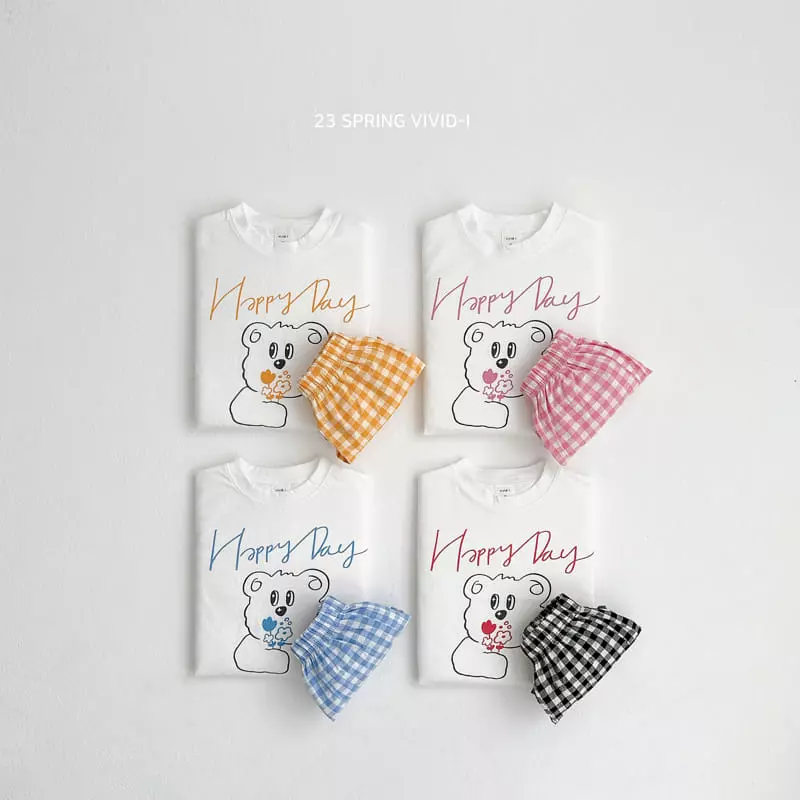Vivid I - Korean Children Fashion - #Kfashion4kids - Happy Check Top Bottom Set