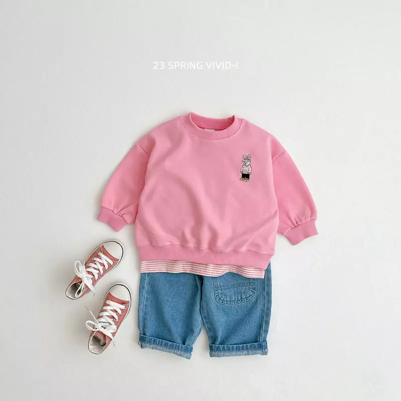 Vivid I - Korean Children Fashion - #childofig - Rabbit Embroidery Top Bottom Set - 11