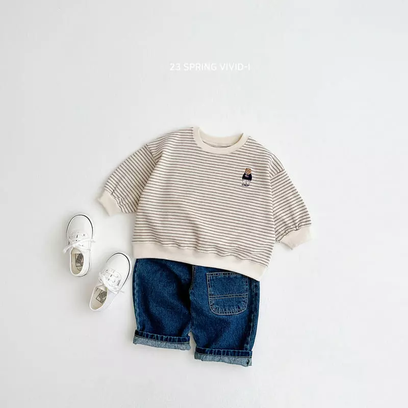 Vivid I - Korean Children Fashion - #childrensboutique - Spring Bear Stripes Top Bottom Set - 10