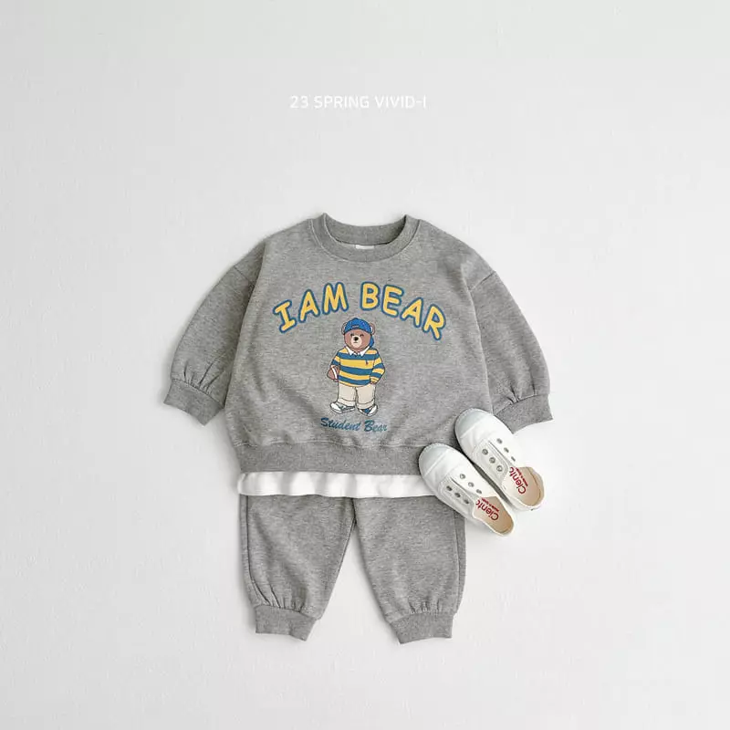 Vivid I - Korean Children Fashion - #discoveringself - I Am  Bear Top Bottom Set - 2