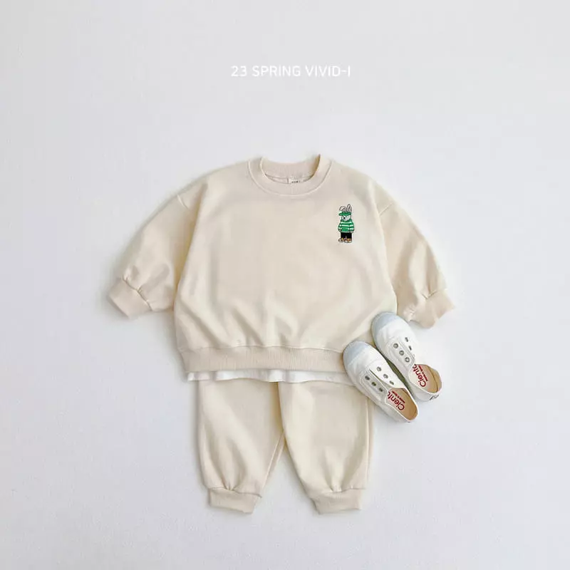 Vivid I - Korean Children Fashion - #discoveringself - Rabbit Embroidery Top Bottom Set