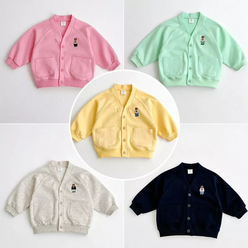 Vivid I - Korean Children Fashion - #fashionkids - Mini Bear Embroidery Cardigan