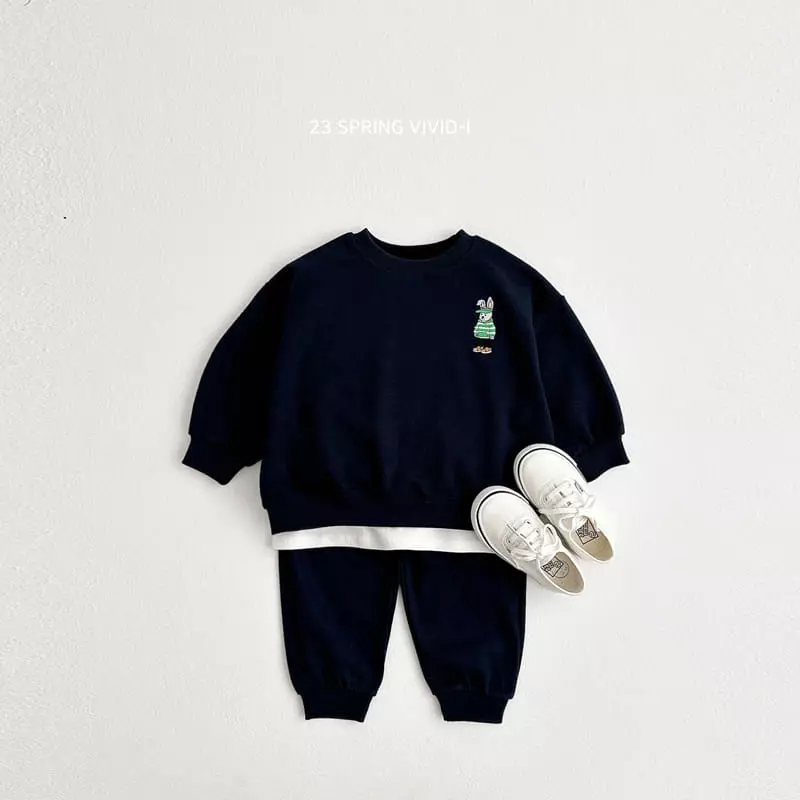 Vivid I - Korean Children Fashion - #fashionkids - Rabbit Embroidery Top Bottom Set - 2