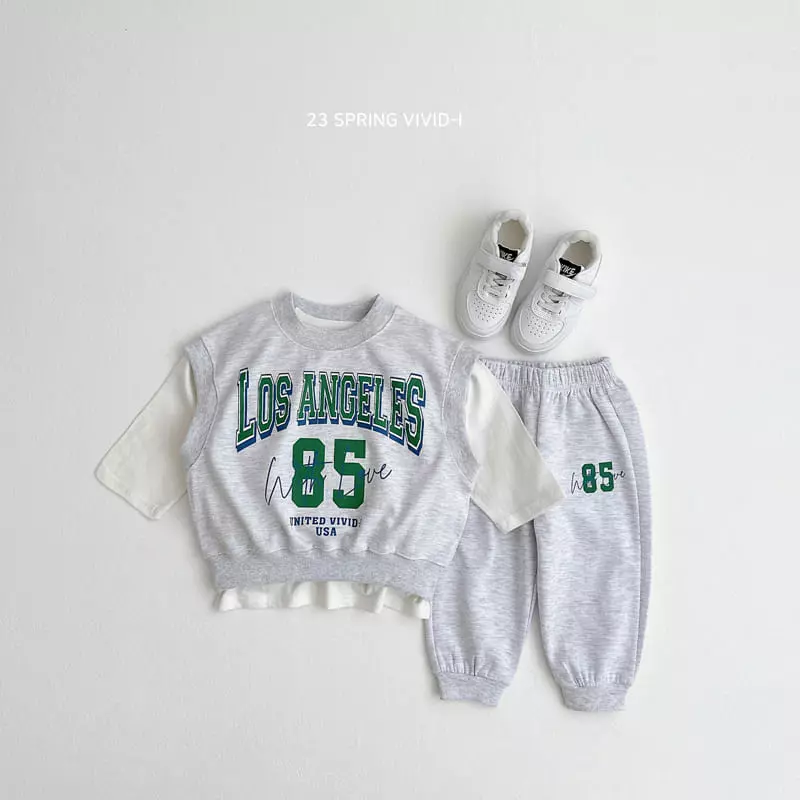 Vivid I - Korean Children Fashion - #fashionkids - LA Vest Top Bottom Set - 3