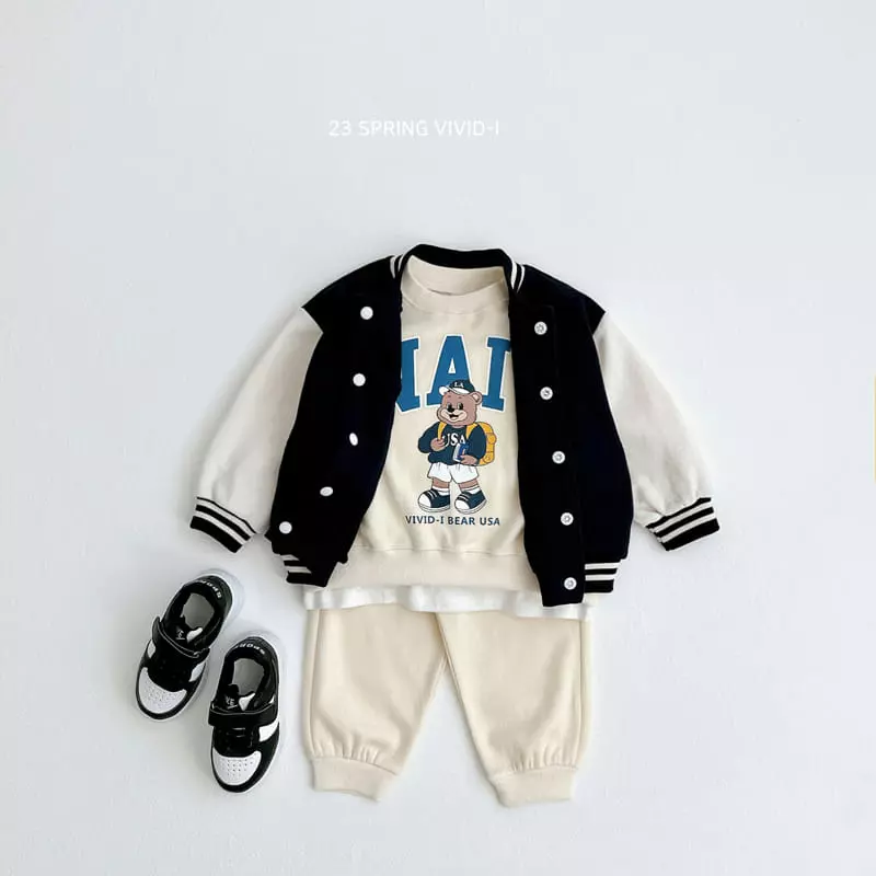 Vivid I - Korean Children Fashion - #fashionkids - Bear Top Bottom Set - 2