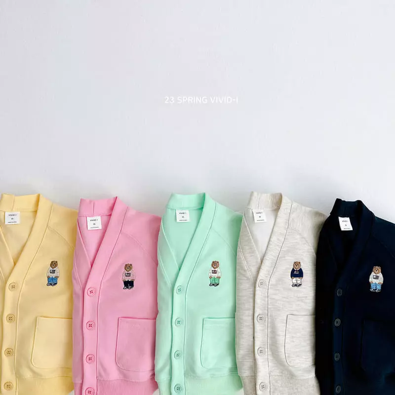 Vivid I - Korean Children Fashion - #kidsshorts - Mini Bear Embroidery Cardigan - 2