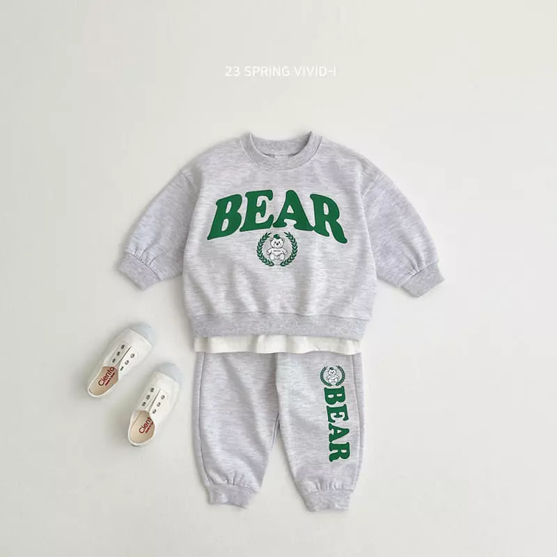 Vivid I - Korean Children Fashion - #kidsshorts - Bear Logo Top Bottom Set - 2