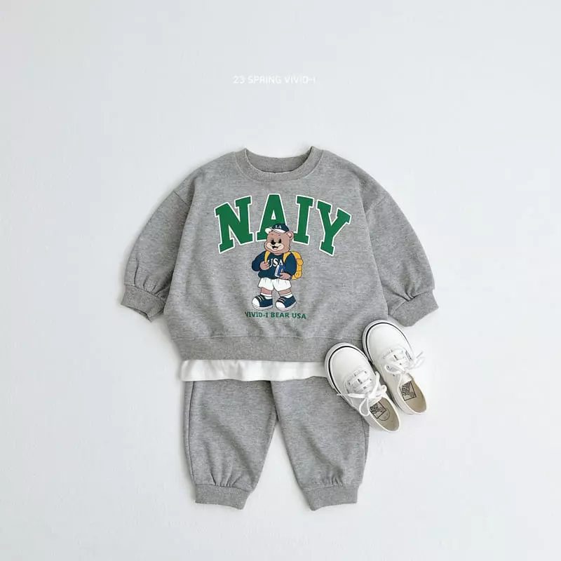 Vivid I - Korean Children Fashion - #kidsshorts - Bear Top Bottom Set - 3