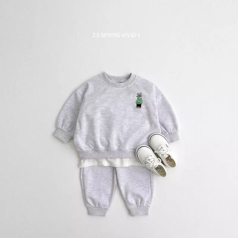 Vivid I - Korean Children Fashion - #kidsshorts - Rabbit Embroidery Top Bottom Set - 4