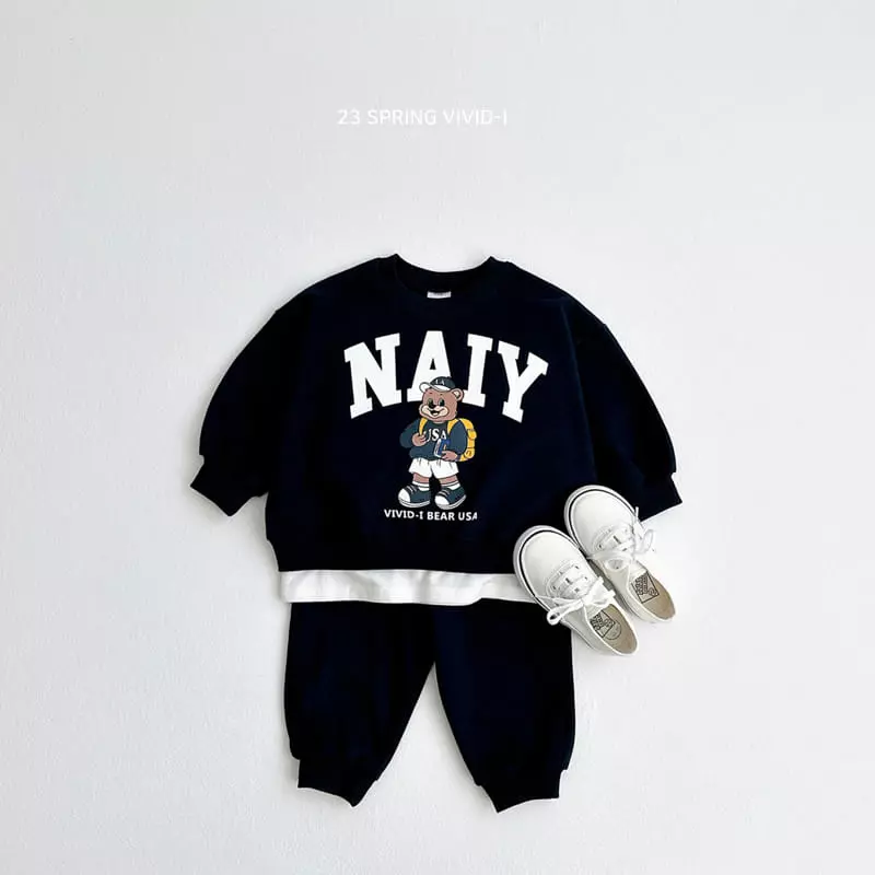 Vivid I - Korean Children Fashion - #kidsshorts - Bear Top Bottom Set - 4
