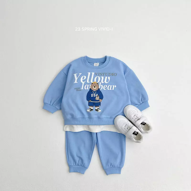 Vivid I - Korean Children Fashion - #kidsstore - USA Bear Top Bottom Set - 2
