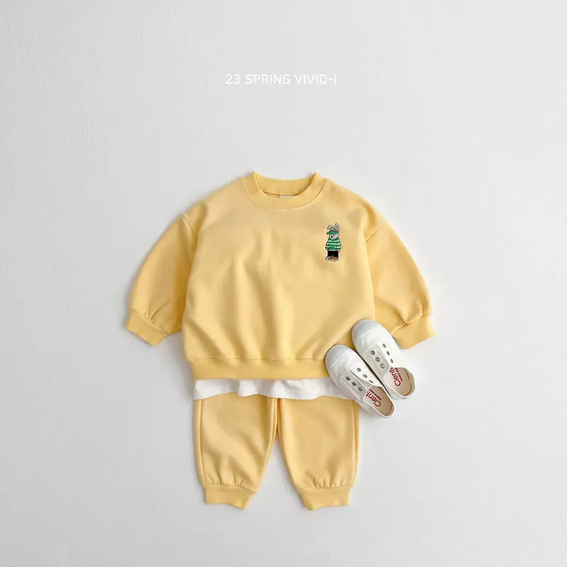 Vivid I - Korean Children Fashion - #kidzfashiontrend - Rabbit Embroidery Top Bottom Set - 5