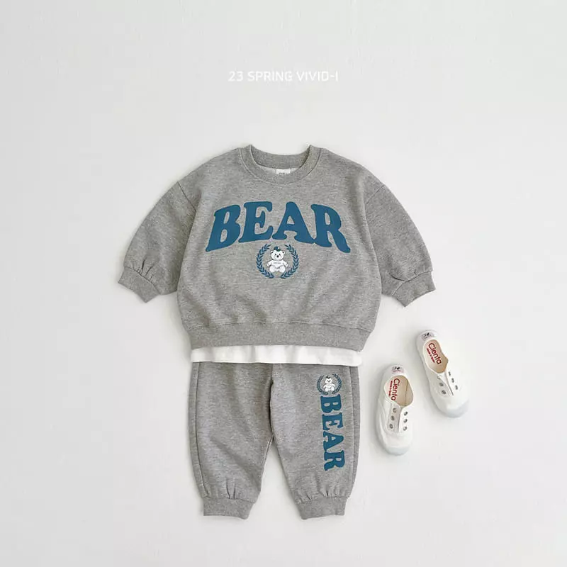 Vivid I - Korean Children Fashion - #kidsstore - Bear Logo Top Bottom Set - 4