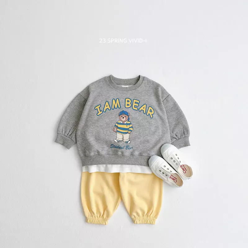 Vivid I - Korean Children Fashion - #littlefashionista - I Am  Bear Top Bottom Set - 8