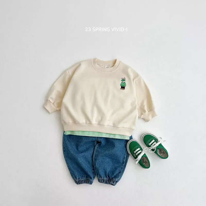 Vivid I - Korean Children Fashion - #littlefashionista - Rabbit Embroidery Top Bottom Set - 7