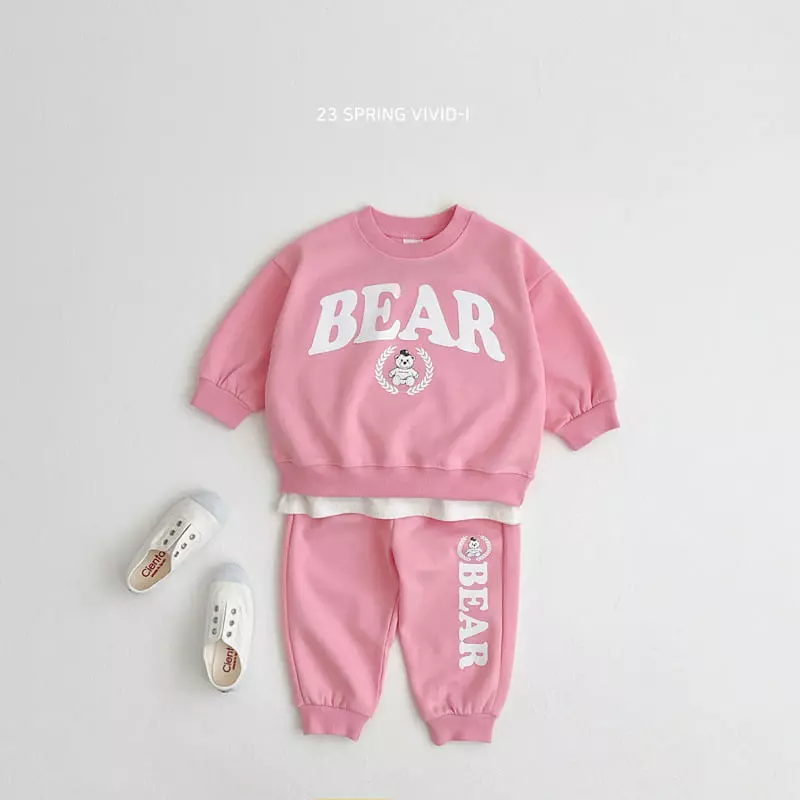 Vivid I - Korean Children Fashion - #littlefashionista - Bear Logo Top Bottom Set - 6