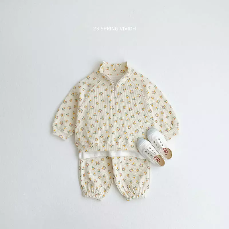 Vivid I - Korean Children Fashion - #littlefashionista - Spring Waffle Top Bottom Set - 2