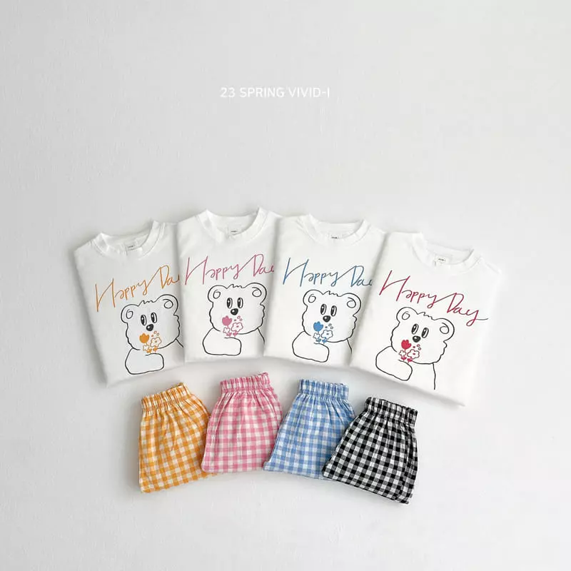Vivid I - Korean Children Fashion - #littlefashionista - Happy Check Top Bottom Set - 2