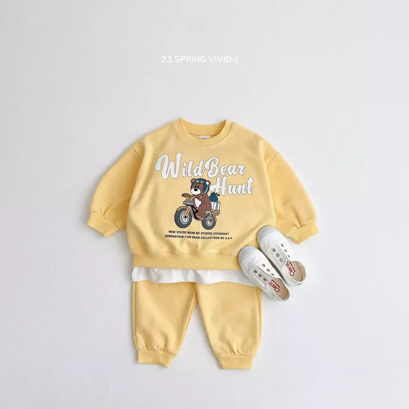 Vivid I - Korean Children Fashion - #littlefashionista - Bike Bear Top Bottom Set