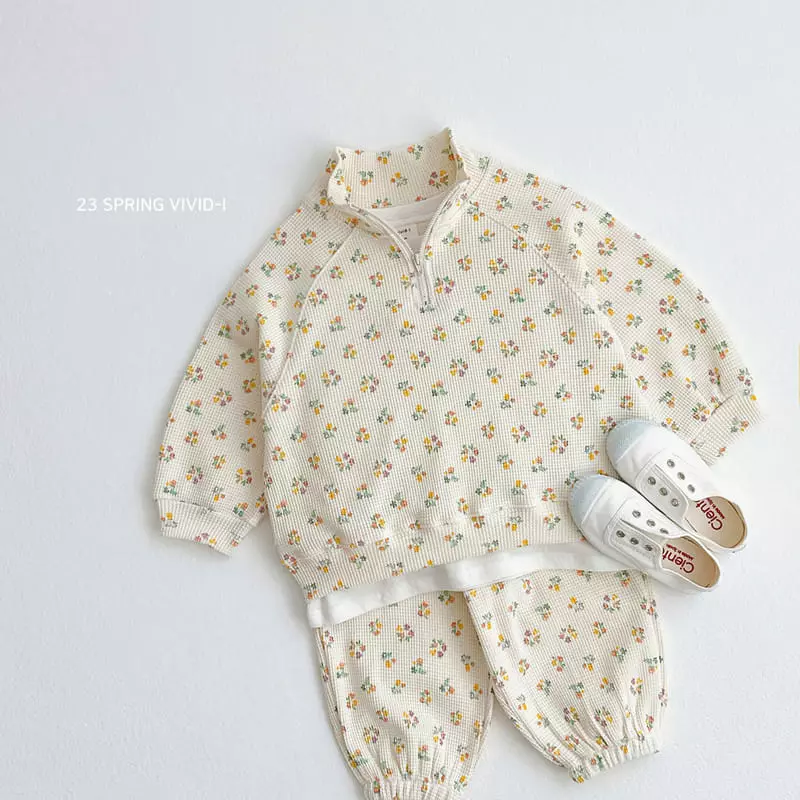 Vivid I - Korean Children Fashion - #magicofchildhood - Spring Waffle Top Bottom Set - 3