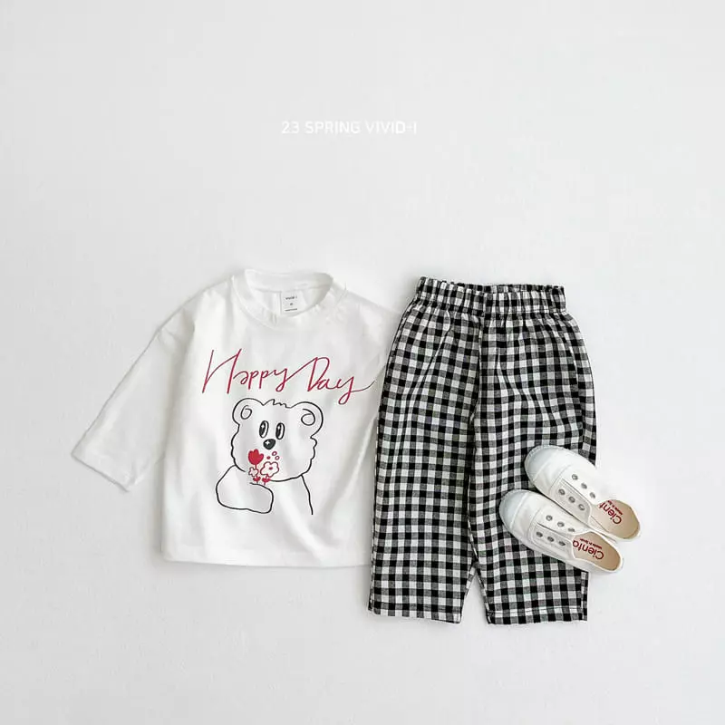 Vivid I - Korean Children Fashion - #magicofchildhood - Happy Check Top Bottom Set - 3