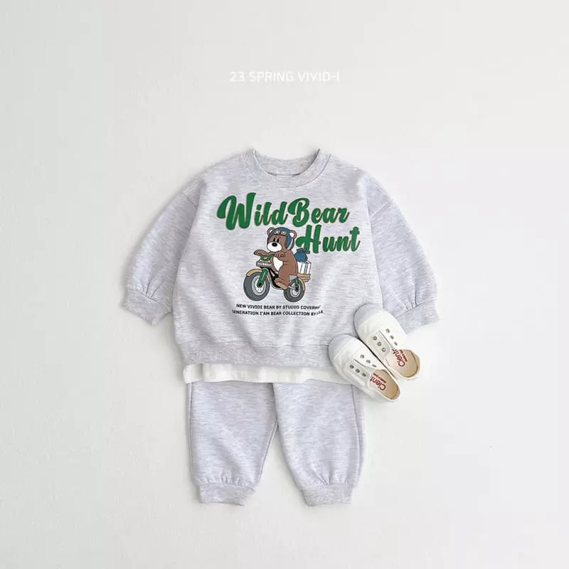 Vivid I - Korean Children Fashion - #magicofchildhood - Bike Bear Top Bottom Set - 2