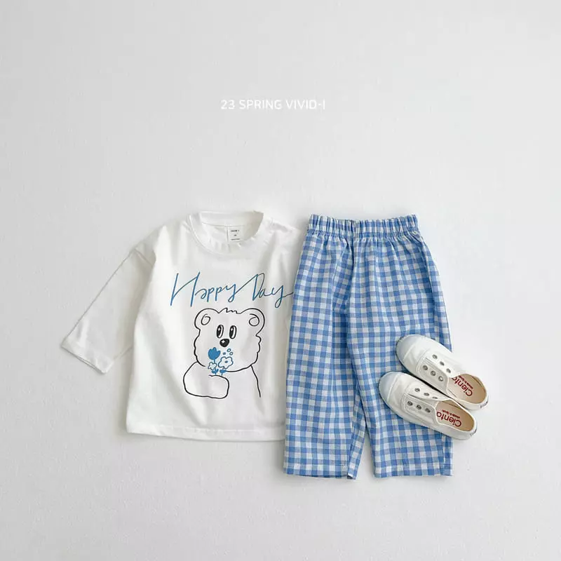Vivid I - Korean Children Fashion - #magicofchildhood - Happy Check Top Bottom Set - 4