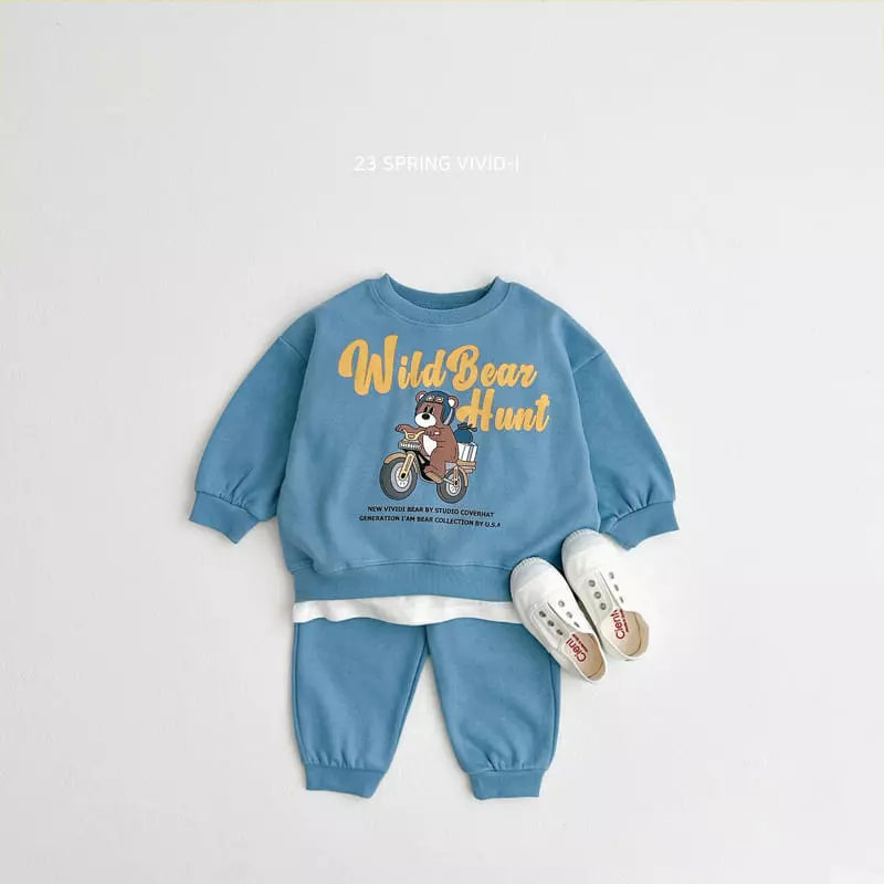 Vivid I - Korean Children Fashion - #minifashionista - Bike Bear Top Bottom Set - 3