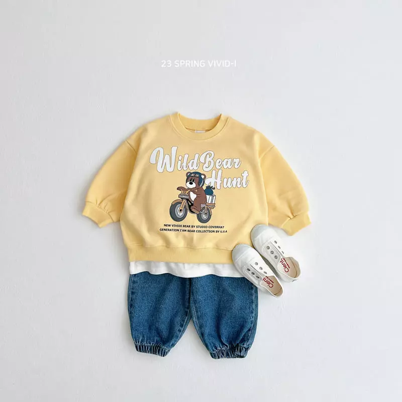 Vivid I - Korean Children Fashion - #minifashionista - Bike Bear Top Bottom Set - 4