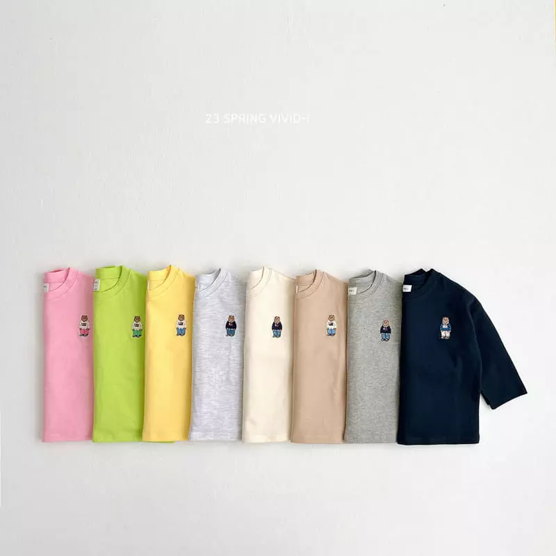 Vivid I - Korean Children Fashion - #stylishchildhood - Spring Bear Embrodiery Tee - 2