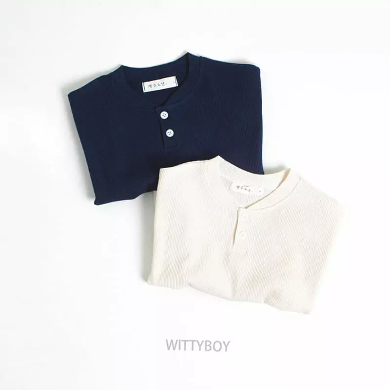 Witty Boy - Korean Children Fashion - #kidsstore - Waffle Henry Neck Tee - 6