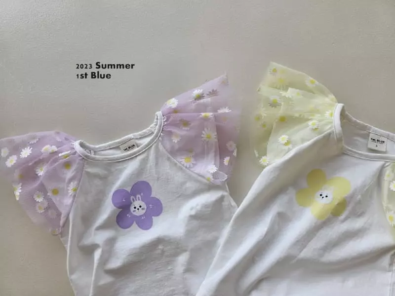 1st Blue - Korean Children Fashion - #kidsstore - Flower Mesh Tee - 2