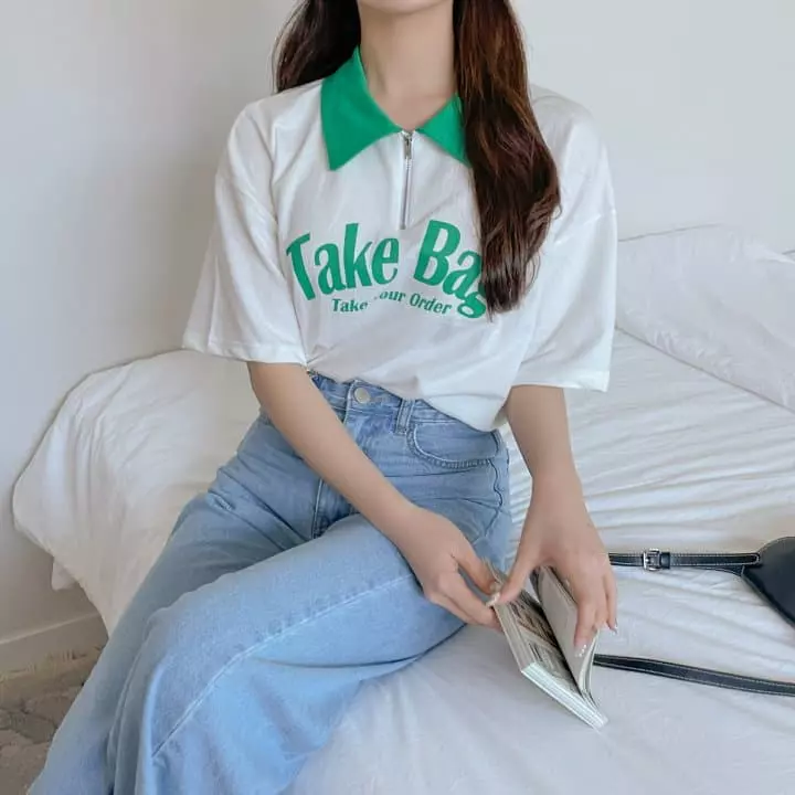 Another Plan - Korean Women Fashion - #vintageinspired - Take Paint Collar Tee - 4
