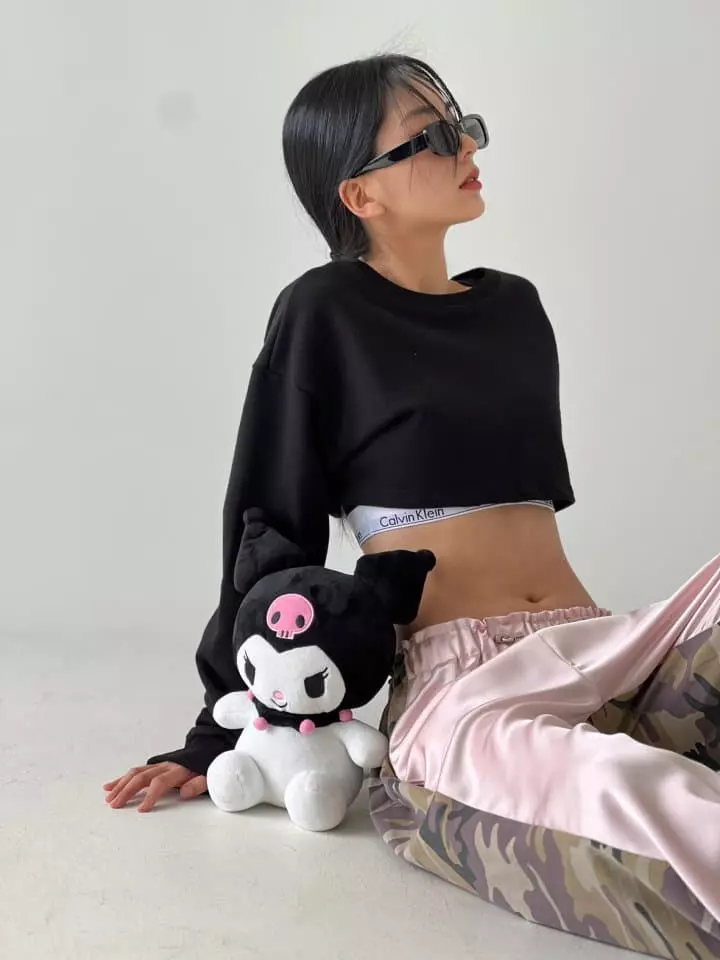 Atpz - Korean Women Fashion - #momslook - 2 Way Crop Sweatshirt - 2