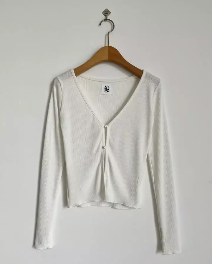 Atpz - Korean Women Fashion - #pursuepretty - Pearl Button Cardigan Top - 10