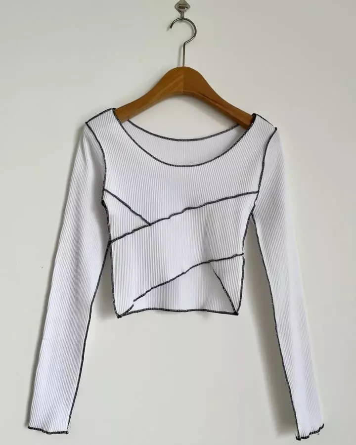Atpz - Korean Women Fashion - #restrostyle - Stitch Crop Tee - 8