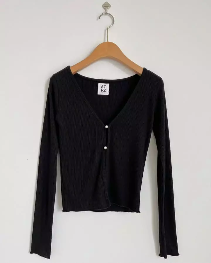 Atpz - Korean Women Fashion - #vintagekidsstyle - Pearl Button Cardigan Top - 9