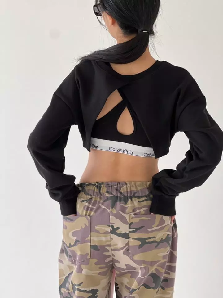 Atpz - Korean Women Fashion - #vintagekidsstyle - 2 Way Crop Sweatshirt - 7