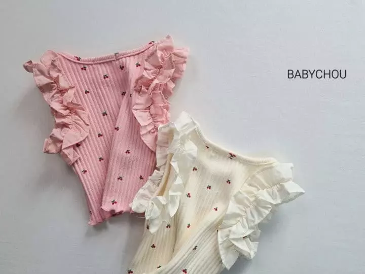 Babychou - Korean Children Fashion - #Kfashion4kids - Cherry Frill Sleeveless